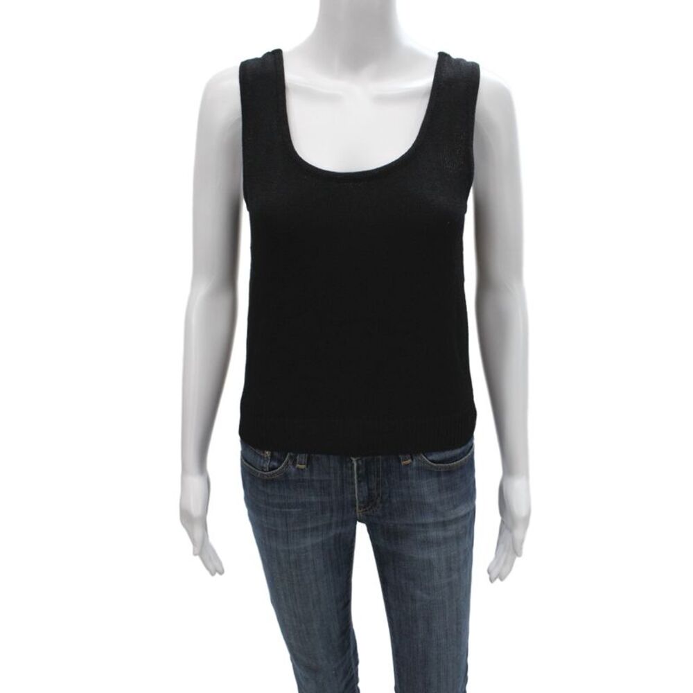 St. John Basics Women Black Knit Tank Top Scoop Neck Sleeveless Solid Size PP